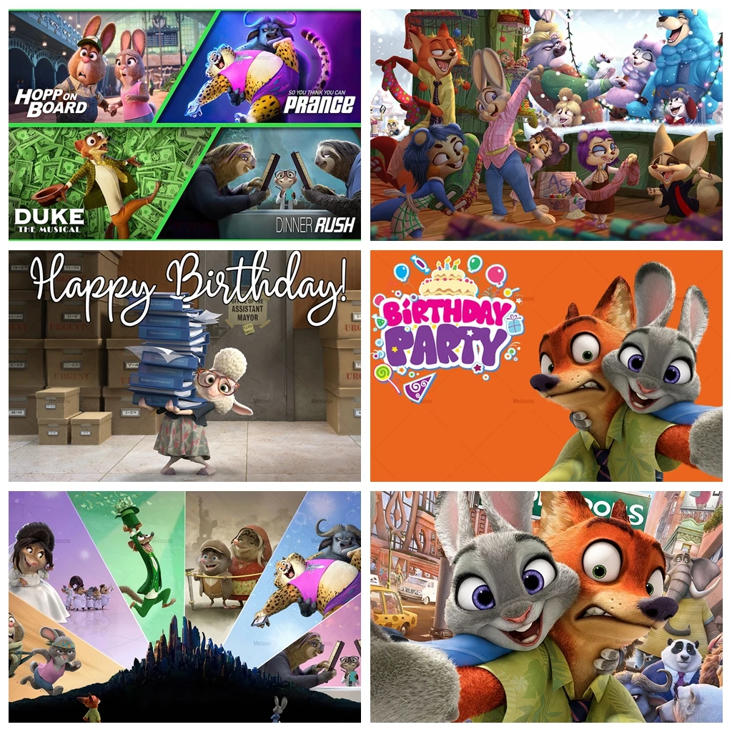 Animal Photography Backdrop Zootopia Rabbit Officer Sheep Teacher Child Happy Birthday Party Fox Baby Shower Poster Decoration