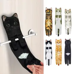 Funny Cat Hand Towels Kitchen Bathroom Hand Towel With Hanging Loops Soft Absorbent Home Decor Dishtowel For Cat Lover Gifts