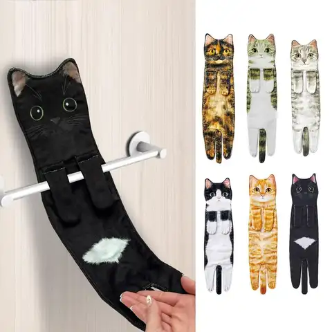 웃긴 고양이 손수건 주방 욕실 손수건 걸이 루프가 있는 부드러운 흡수력 있는 홈 데코 식수건 고양이 애호가 선물을 위한 것입니다.