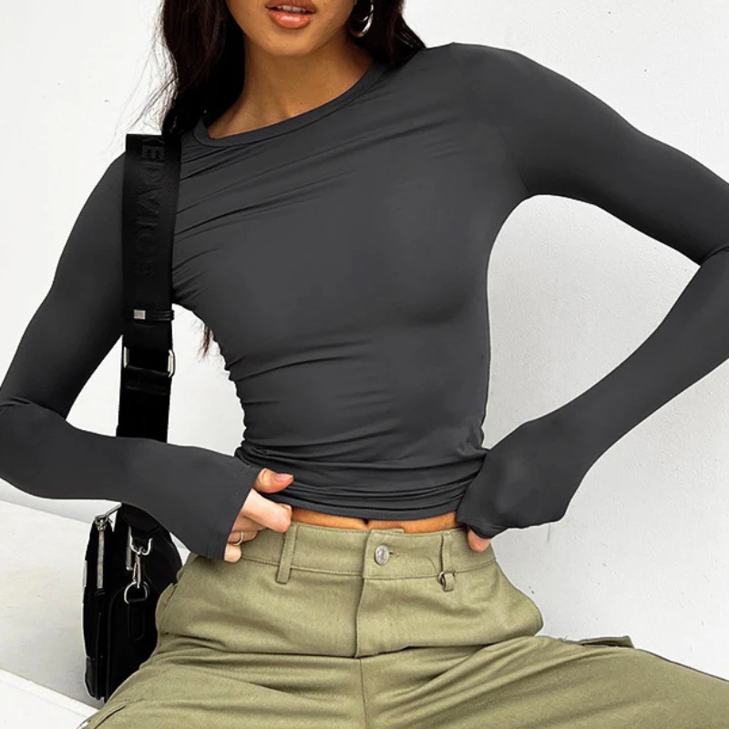 

Solid Color Slim T Shirt Women Long Sleeve O Neck Tshirt Women Tee Shirt Tops Camisetas Mujer