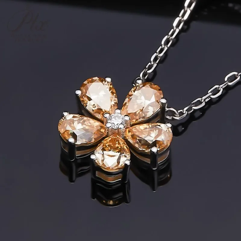 Halskette mit Fünfblättrigem Blumen-Anhänger, Moissanit-Diamant, 925 Sterling Silber Kette, Schmuck für Damen, Hypoallergen, Jubiläumsgeschenk – Detail 24