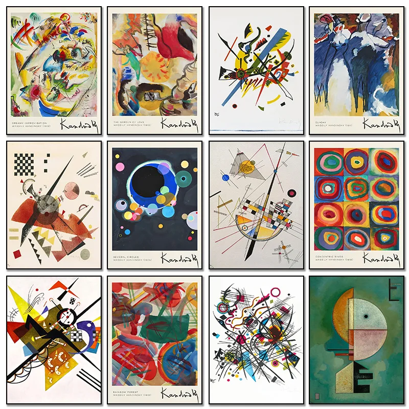 Póster Abstracto de Wassily Kandinsky con Anillos Concéntricos y Bosque Arcoíris, Pintura de Diamantes e Impresiones para Decoración de Pared de Sala de Estar y Hogar