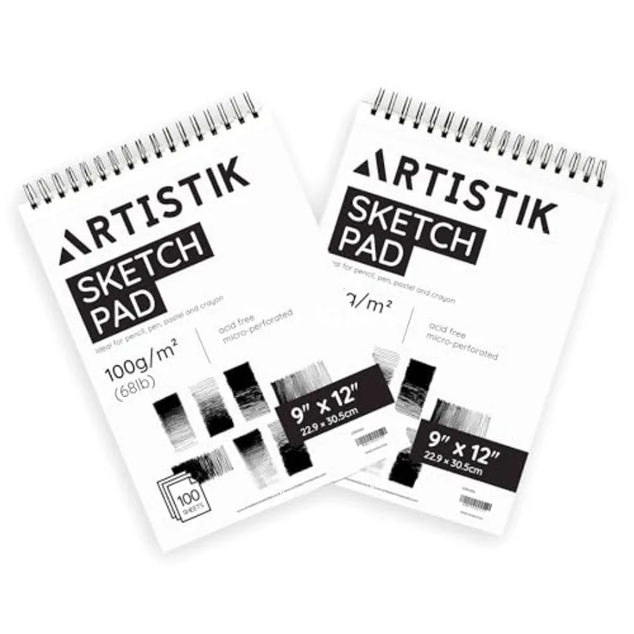 Spiral 100-Sheet Perforated Sketchbook for Pencil, Pastel and Crayon 100 g/m² 68lb Mixed Media Sketching and Writing Pad,Pack o