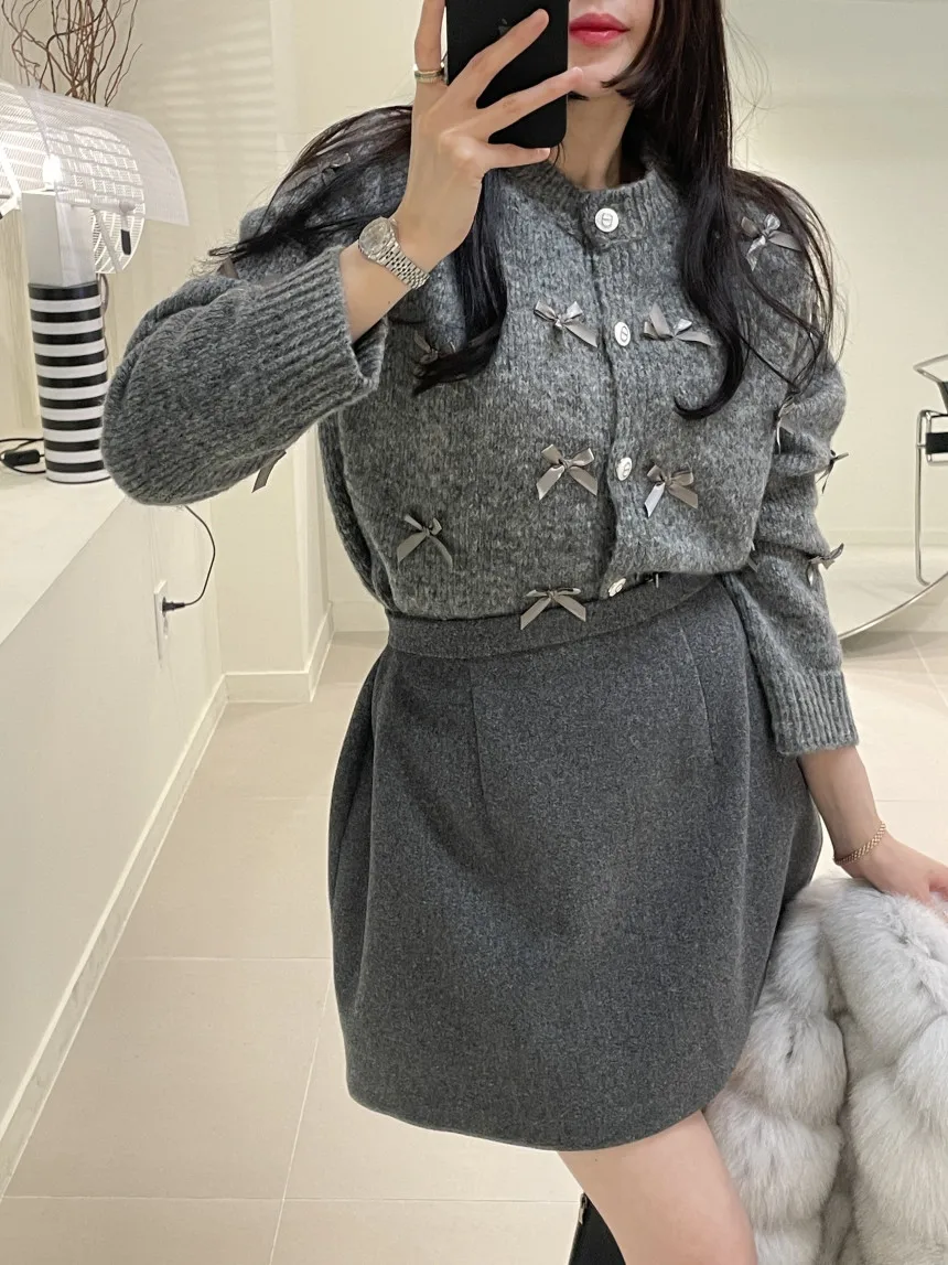 Colorfaith SWC9271JX New 2023 Bow Chic Vintage Korean Fashion Knitting Cardigans Women Autumn Winter Elegant Lady Sweaters Tops