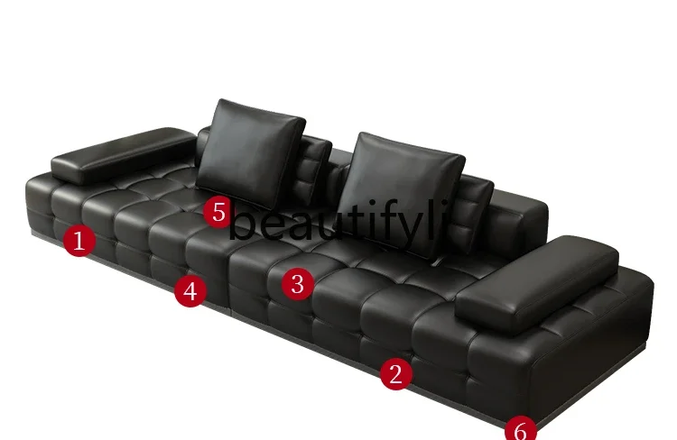 

Sofa first layer cowhide straight row leather minimalist living room modern three or four people combination