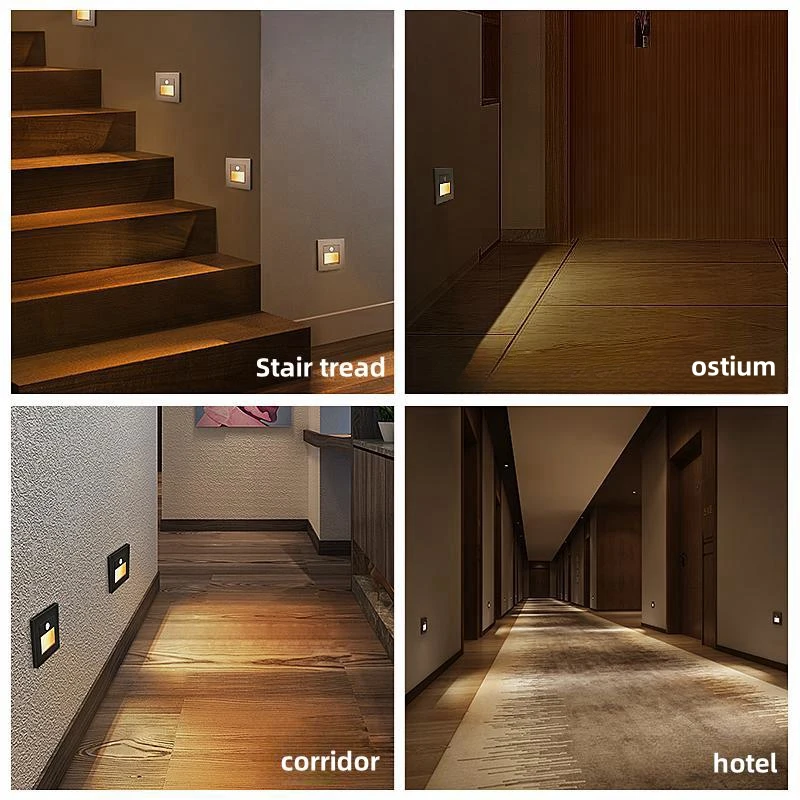 Embedded Led Wall Light Gold Black PIR Motion Sensor Stair Steps  Hallway Toilet Interior Lighting Footlights