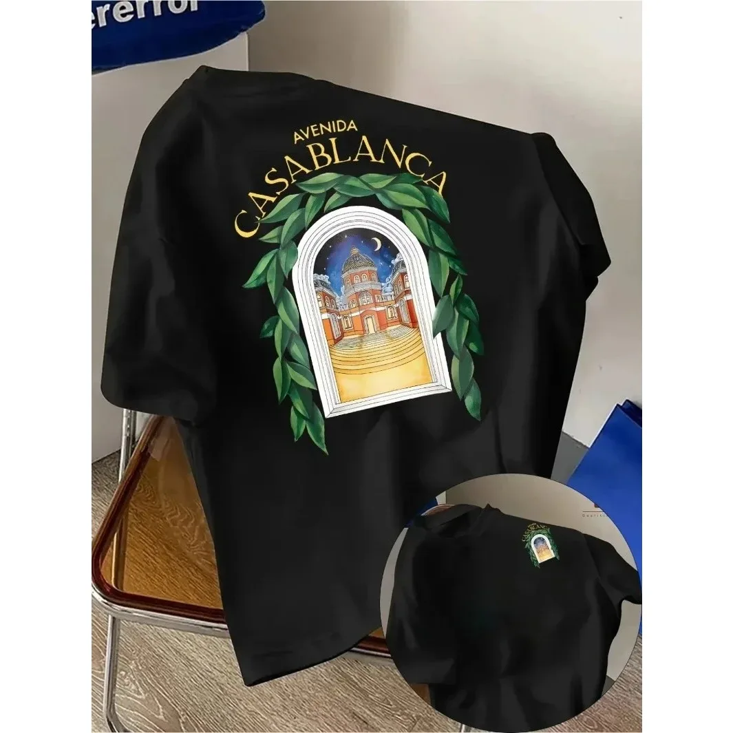Casablanca Avenue Villa Graphic T-shirt voor heren, luxe streetwear T-shirt met korte mouwen in vakantiestijl - afbeelding 2