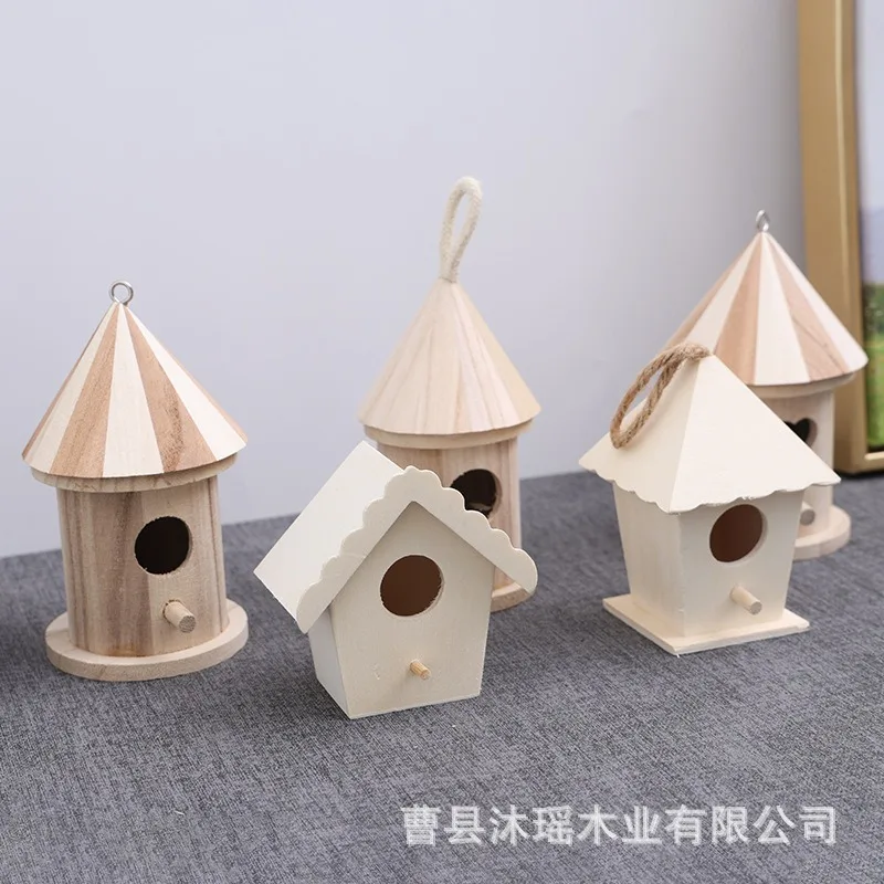 Wooden Bird House Feeder DIY Nest Outdoor Hanging Birds Houses Home Decoration Gardening