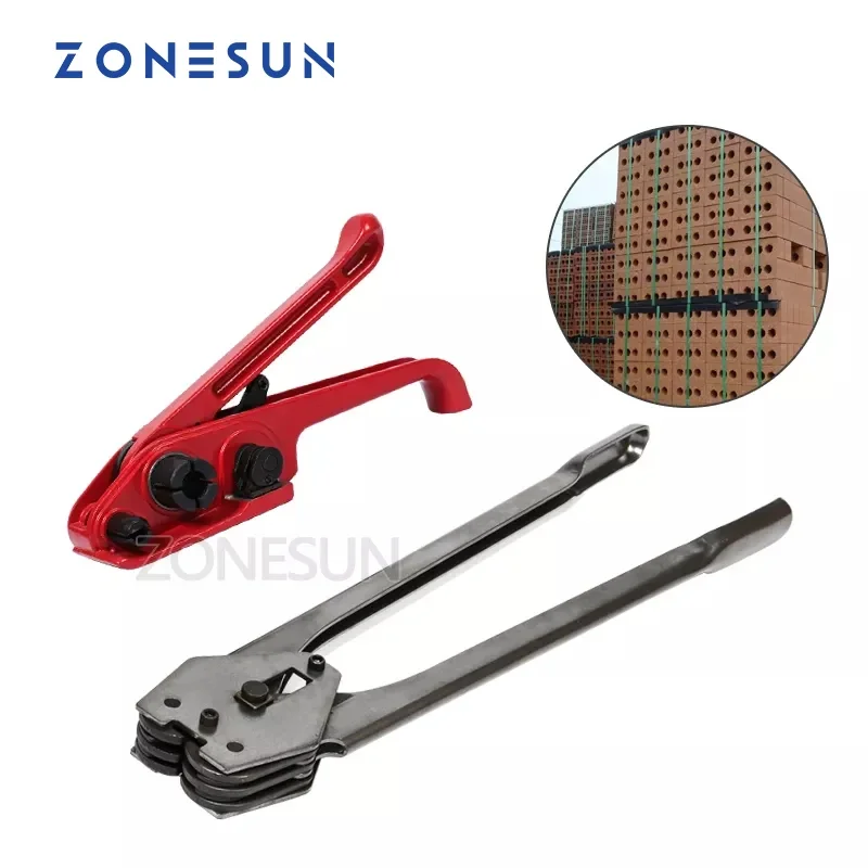 ZONESUN Manual plastic strapping tool sealer and tensioner for 12-16 mm PET PP packaging tool hand tool bricks Packing machine