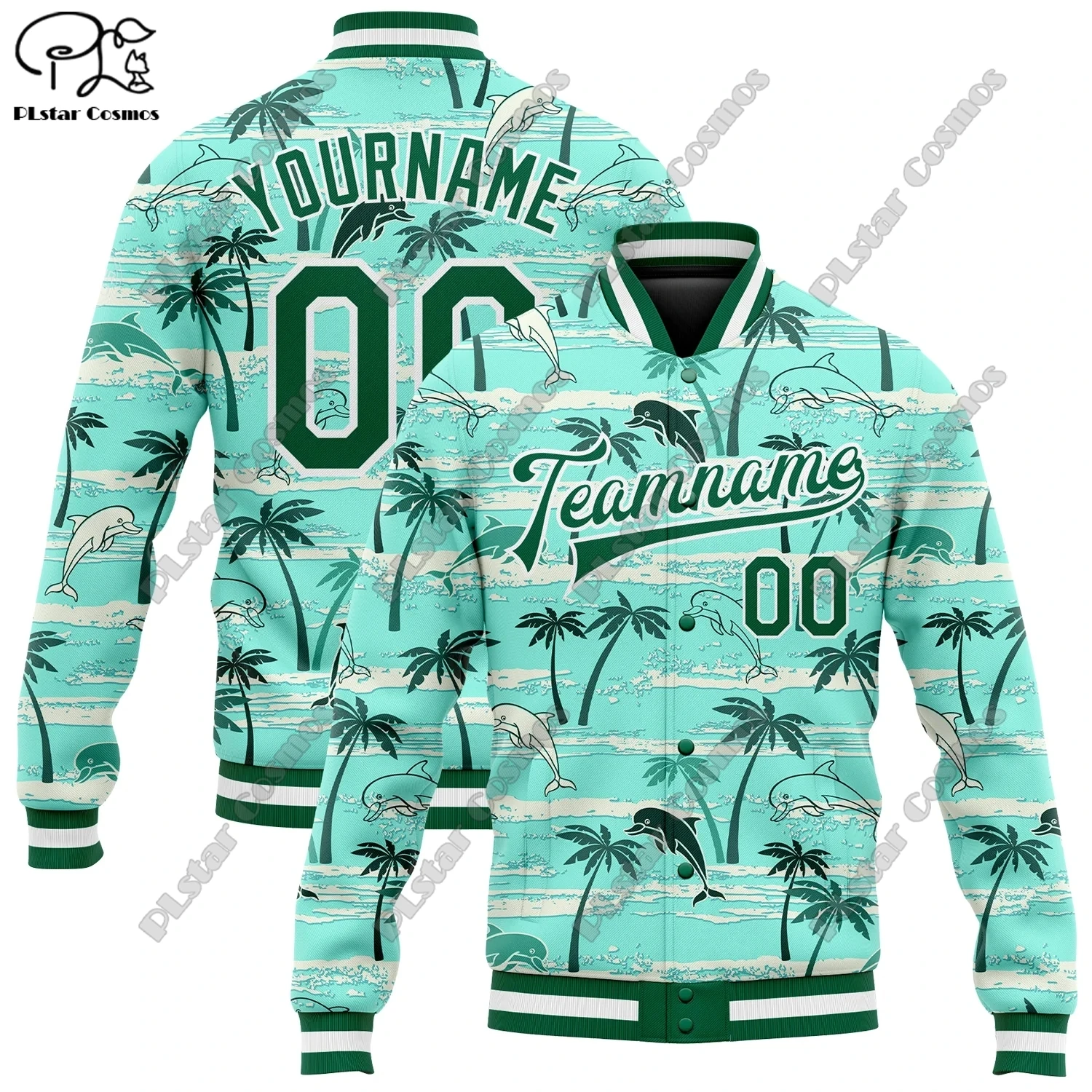 3D Printed Hawaiian Palm Tree Custom Name Logo Jacket Aviator Full Snap Jacket Unisex Team Gift Winter New Arrival