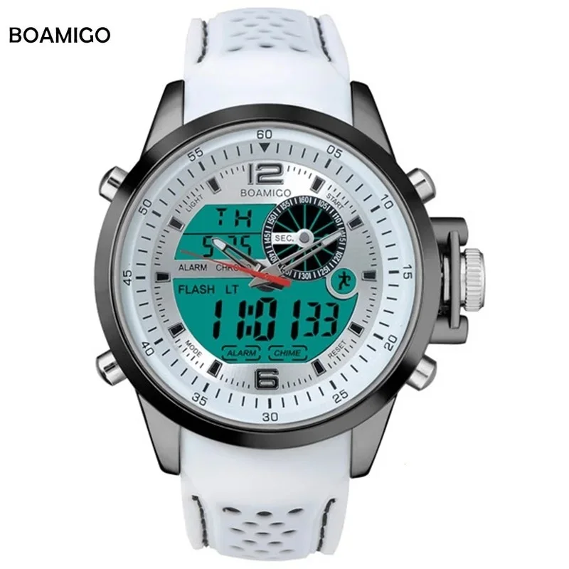 Bobuddy Jam Tangan Digital Bercahaya Jam Tangan Olahraga Analog Kedap Air Chronograph Militer Pria Jam Tangan Alarm Tali Karet