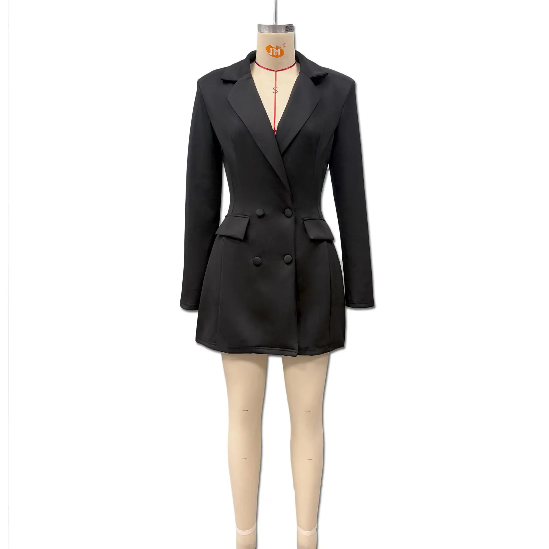 Neu eingetroffen: Elegantes Blazerkleid in Uni-Farbe mit tiefem V-Ausschnitt und tailliertem Schnitt für Damen – Detail 3