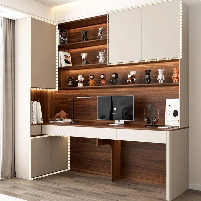 Corner bookcase, integrated L-shaped student desktop computer study desk