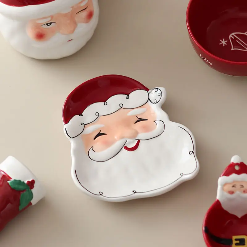 Christmas Mug Large Capacity 650ml Ceramic Cup Underglaze Color Santa Claus Water Cup Snacks Dessert Saucer