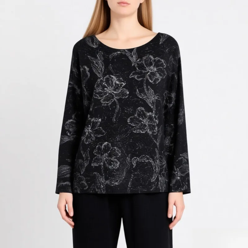 

Miyake Pleated T-shirt 2026 Spring Summer New Retro Jacquard Long-sleeved Bottoming Shirt Loose Commuter Chiffon Shirt Female