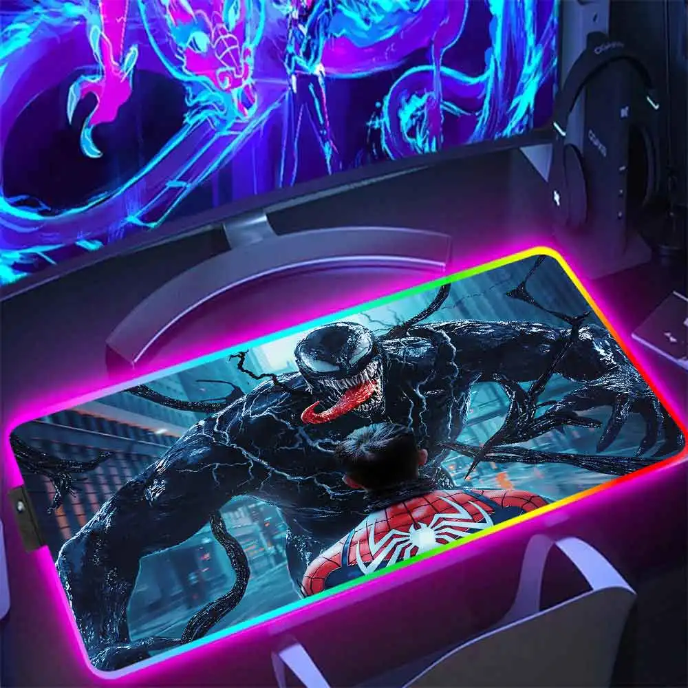 M-Marvel Movie Hero venoms RGB Pc Gamer Keyboard Mouse Pad Mousepad LED Glowing Mouse Mats Rubber Gaming Computer Mausepad