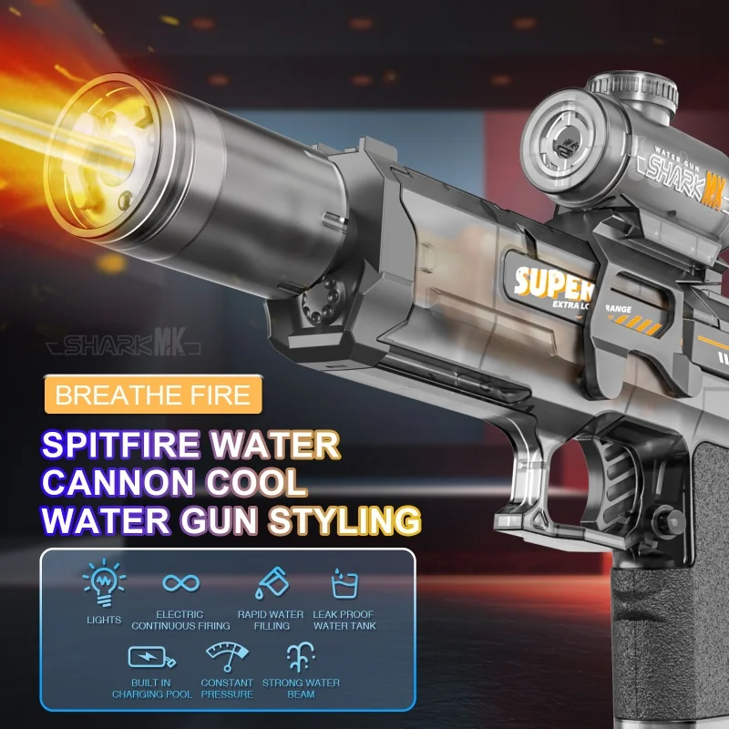 

New Electric Water Gun With light Sprays Flame Effect Continuously High-pressure High-speed Powerful Outdoor Water Gun Toys USB