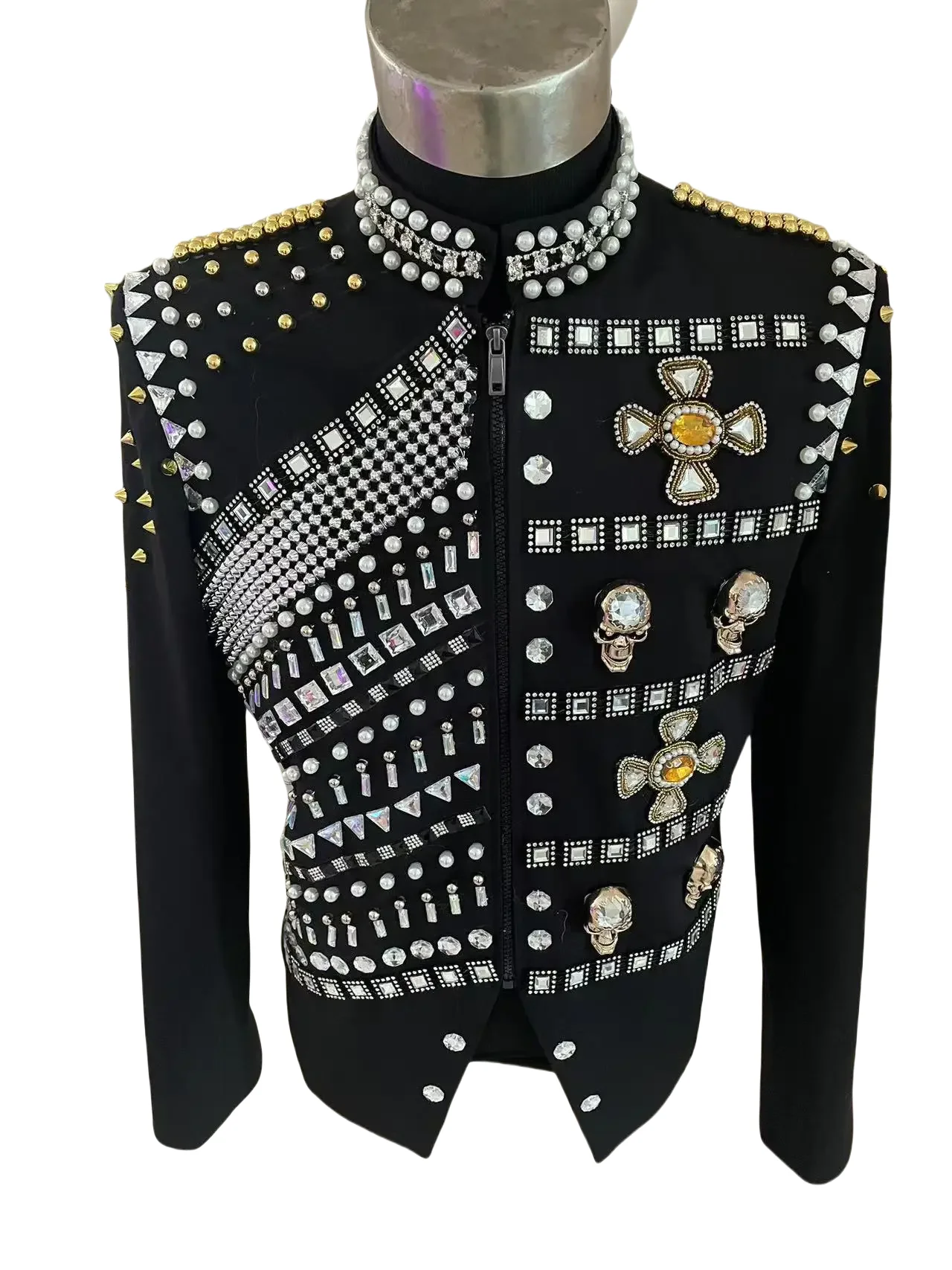 Customized Men\'s Luxury Handmade Slim Jacket Stage Sequins Mirrors suit Costume Male Singer Dance Performance Outerwear Outfit