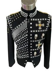 Customized  Men's Luxury Handmade Slim Jacket Stage Sequins Mirrors suit Costume  Male Singer Dance Performance Outerwear Outfit