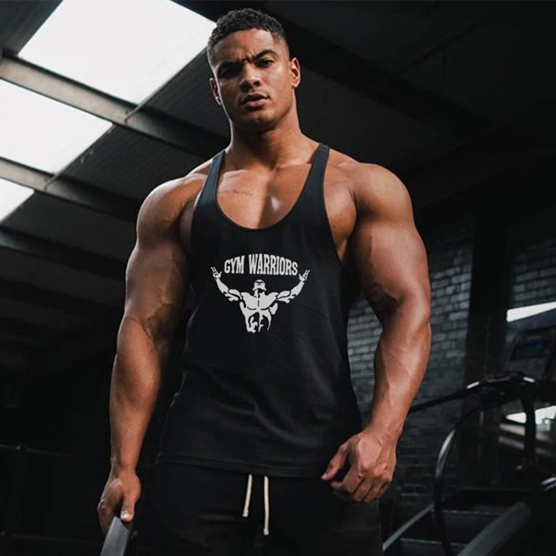 Herren Gym Warriors Tanktops Baumwoll-Laufwesten Y-Back Bodybuilding Ärmelloses Shirt Muskel-Workout Athletische Fitness Singlets