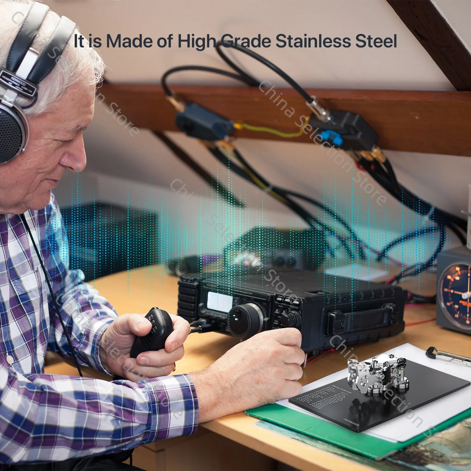 Putikeeg CW Morse Code Keys Automatic - راديو HAM إرسال برميل مجداف مزدوج مع جسم من الفولاذ المقاوم للصدأ ثلاثة مغناطيس نيوديميوم