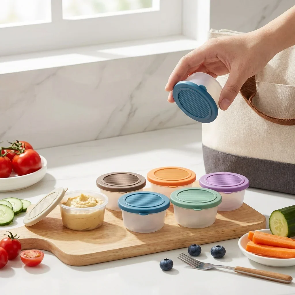 2/6 Pcs Reusable Sauce Dish Picnic Portable Leak-proof Plastic Dipping Sauce Bowl With Lid 50ML Salad Dressing Sauce Container