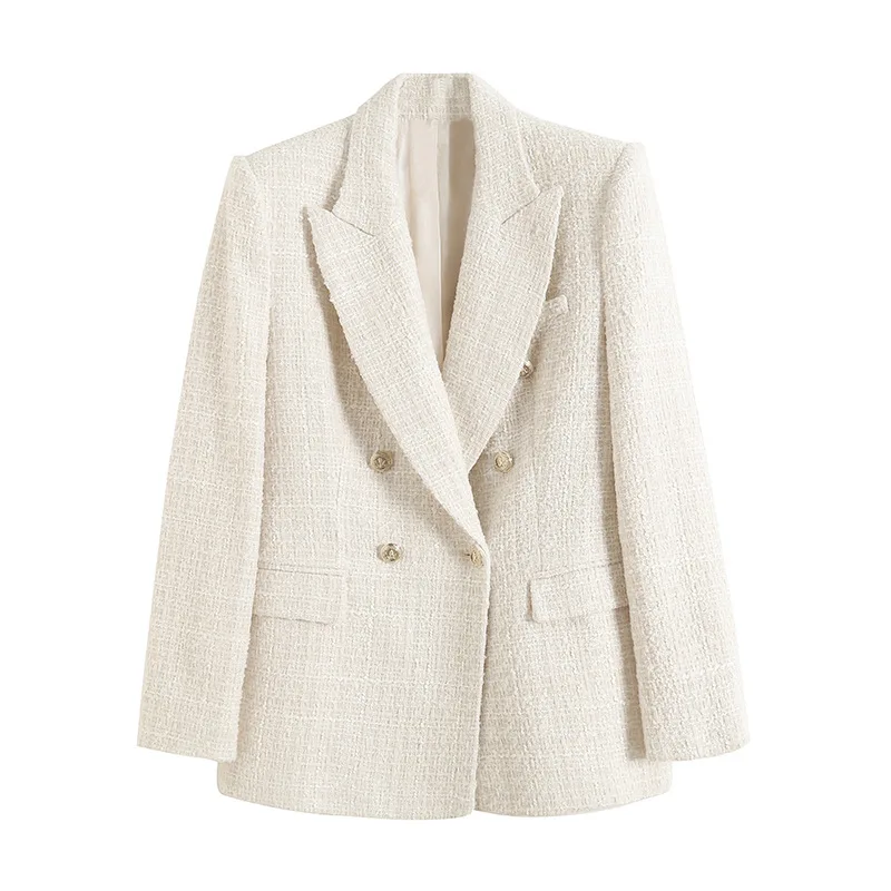

Autumn Women Fashion Double Breasted Houndstooth Blazer Coat Vintage Long Sleeve Flap Pockets Female Outerwear Chic Vestes