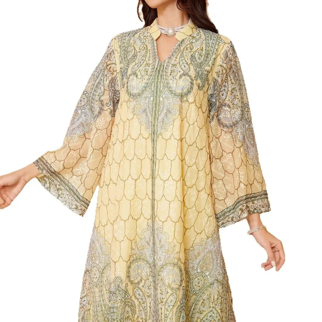 

Middle Eastern Muslim Women's Robe Embroidered Cloth Printing Hot Diamond Women's Dress Abaya