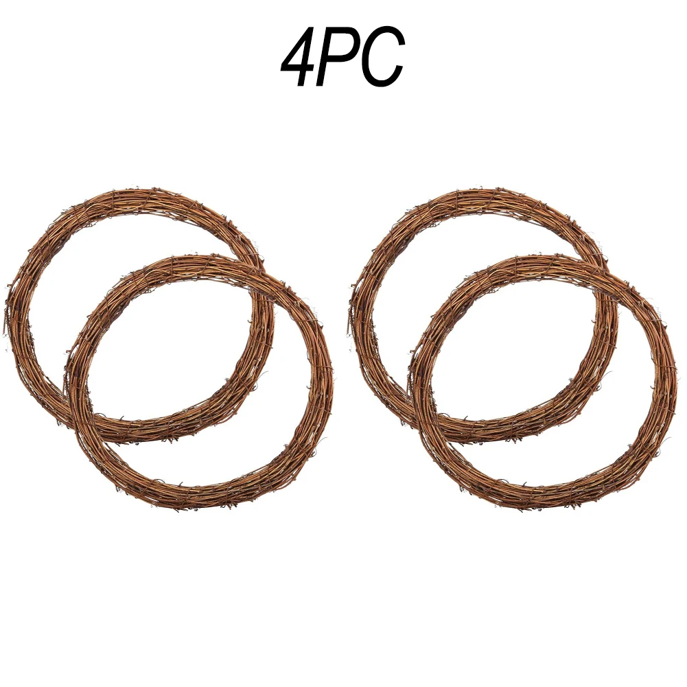 4PC 25cm Christmas Party Decorations Window Door Hanging Xmas Decor Round Rattan Garland Sepak Takraw Wreath Wicker