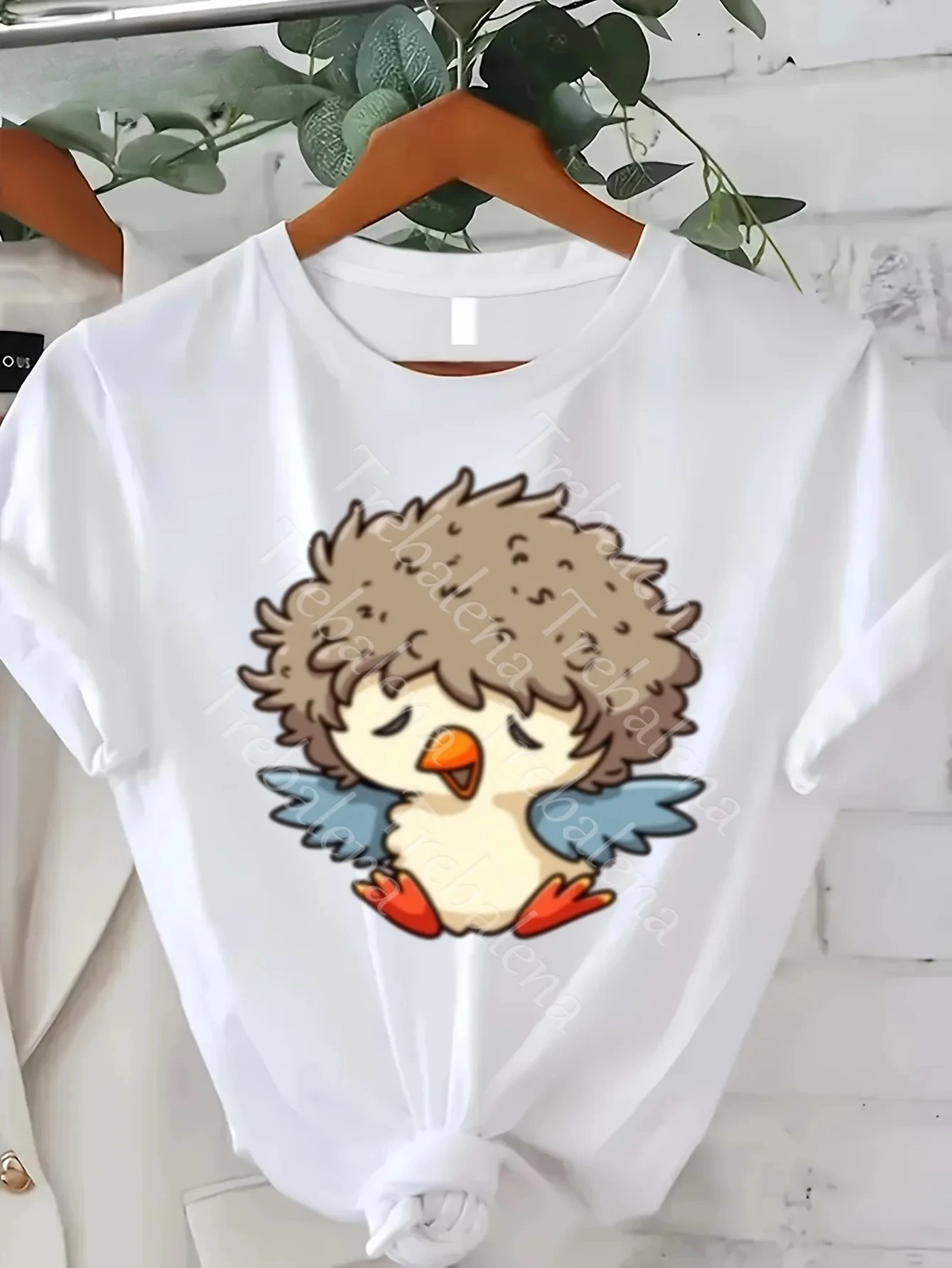 Grappig vogel grafisch T-shirt voor dames Leuke pluizige vogel Expressieve ogen Zacht Casual Comfortabel T-shirt Lichtgewicht warm weer