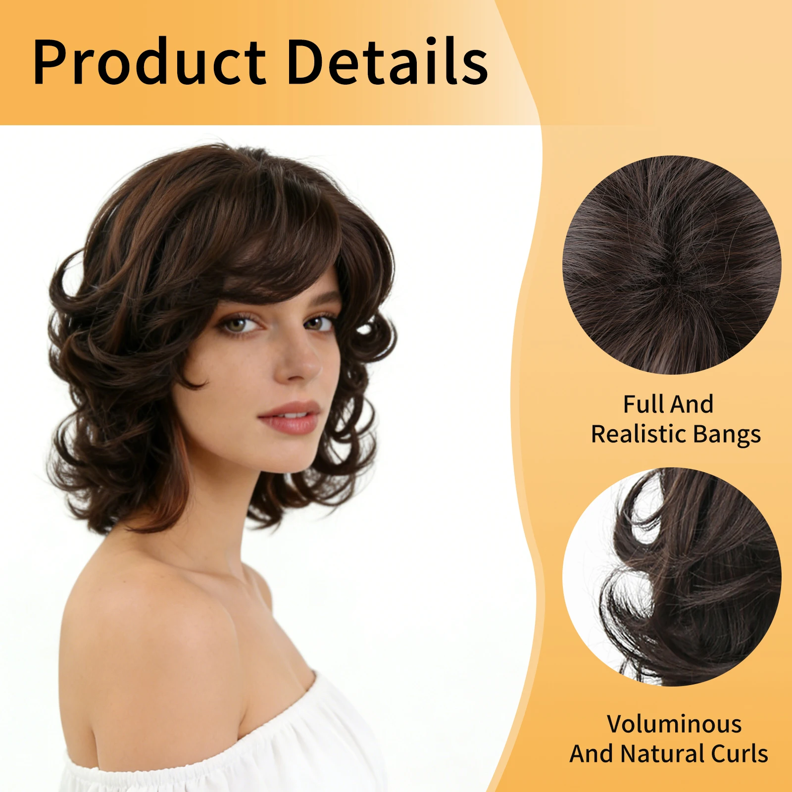 Synthetic Men’s 80s Brown Mullet Wigs Male Hair Punk Metal Rocker Wig for Halloween Party Use Curly Short Cosplay Wigs Wolf Cut