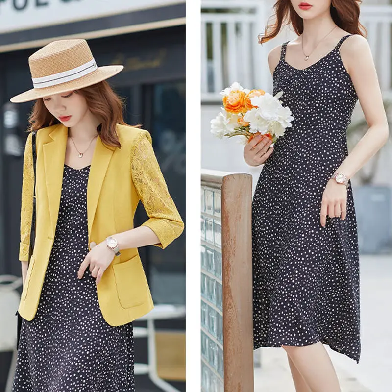 High End French Suspender Dress Women's Thin Spring and Summer Women's Suit Two-piece Set 2022 New Fashion Skirt Suit
