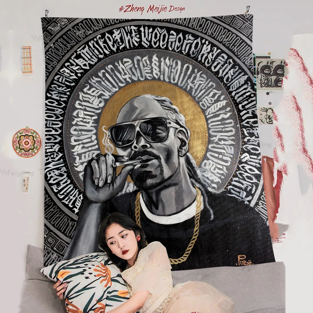 Rapper S-Snoop D-Dogg Cartoon Tapestry Hippie Flower Wall Carpets Dorm Decor Art Home Decor