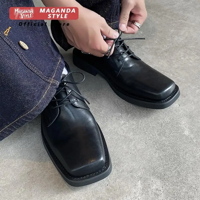 spring-and-autumn-new-leather-lace-up-shoes-men's-breathable-casual-square-toe-derby-shoes-british-black-niche-dress-shoes