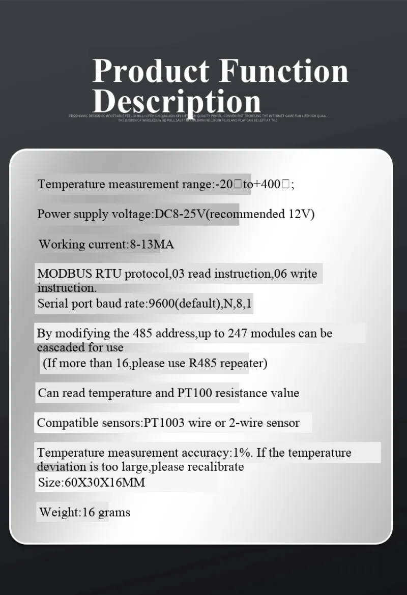 PT100 Platin-Thermistor RTD Thermoelement Temperatursensor-Sender RS485 MODBUS RTU Modul – Detail 2