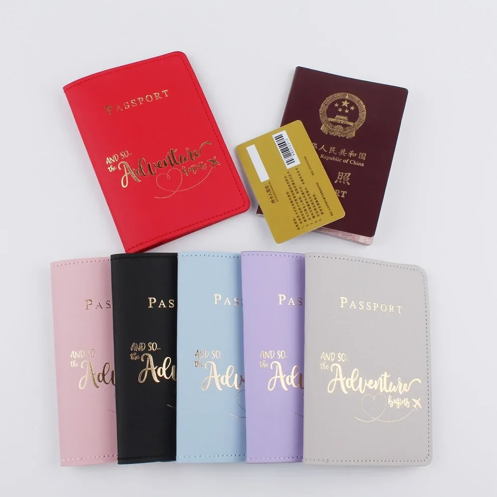 PU Leather Travel Passport Holder para Homens e Mulheres, Capas de Passaporte, Credit Name ID Card, Badge Holder, Coréia, Simples, Casamento