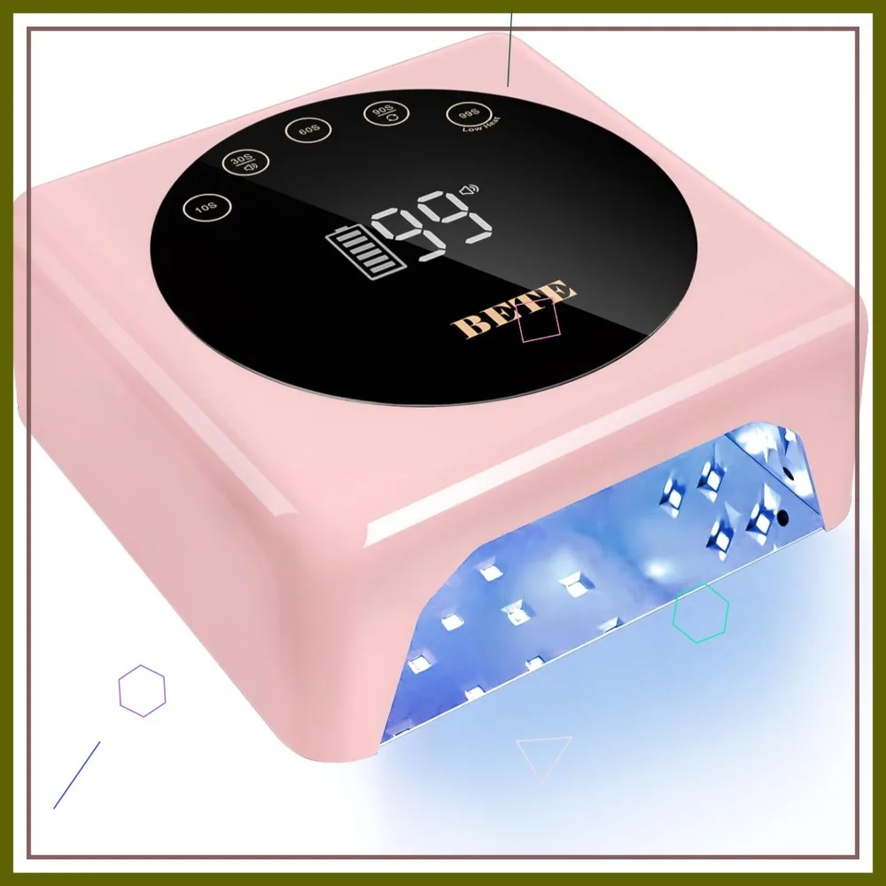 

Перезаряжаемая беспроводная LED-лампа для ногтей 78 Вт с инфракрасным датчиком, ЖК-дисплеем, 5 режимами таймера, розового цвета