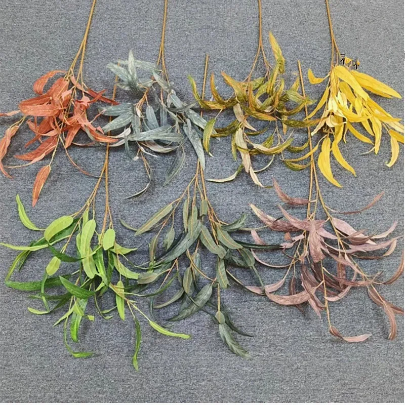 90cm Willow Leaf Eucalyptus Branch The Fall Color Champagne Reddish Brown Flower Arrangement Materials