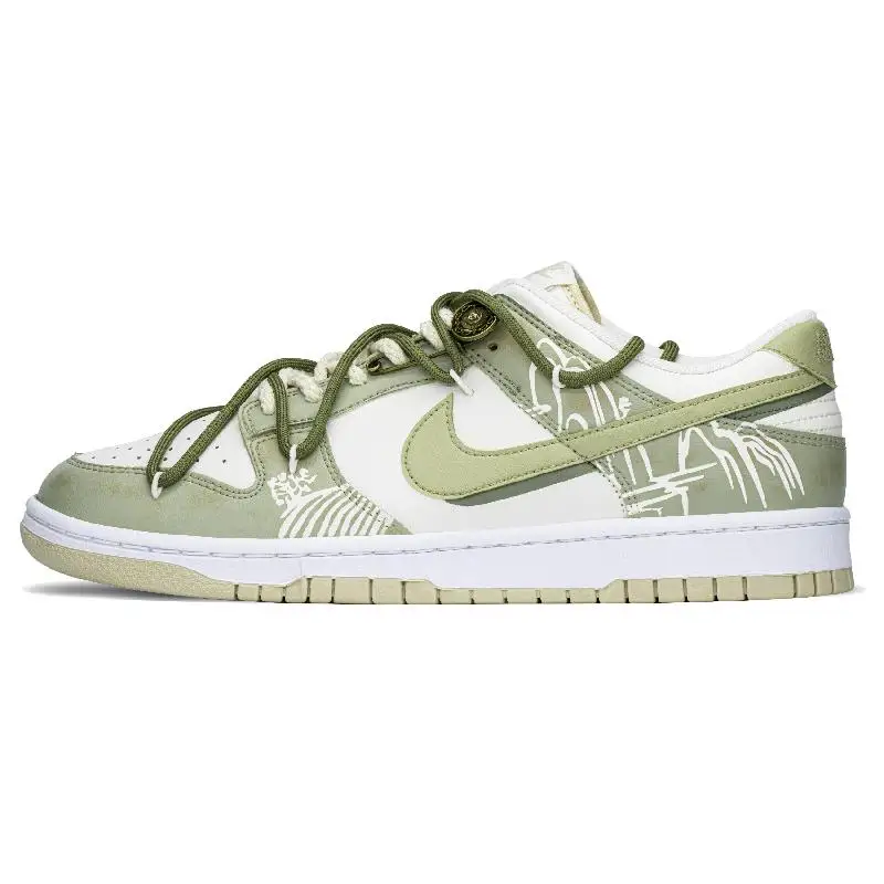 【Customize】Nike Dunk Skateboarding Shoes Men Low-top Beige/green Sneakers shoes DV0831-003