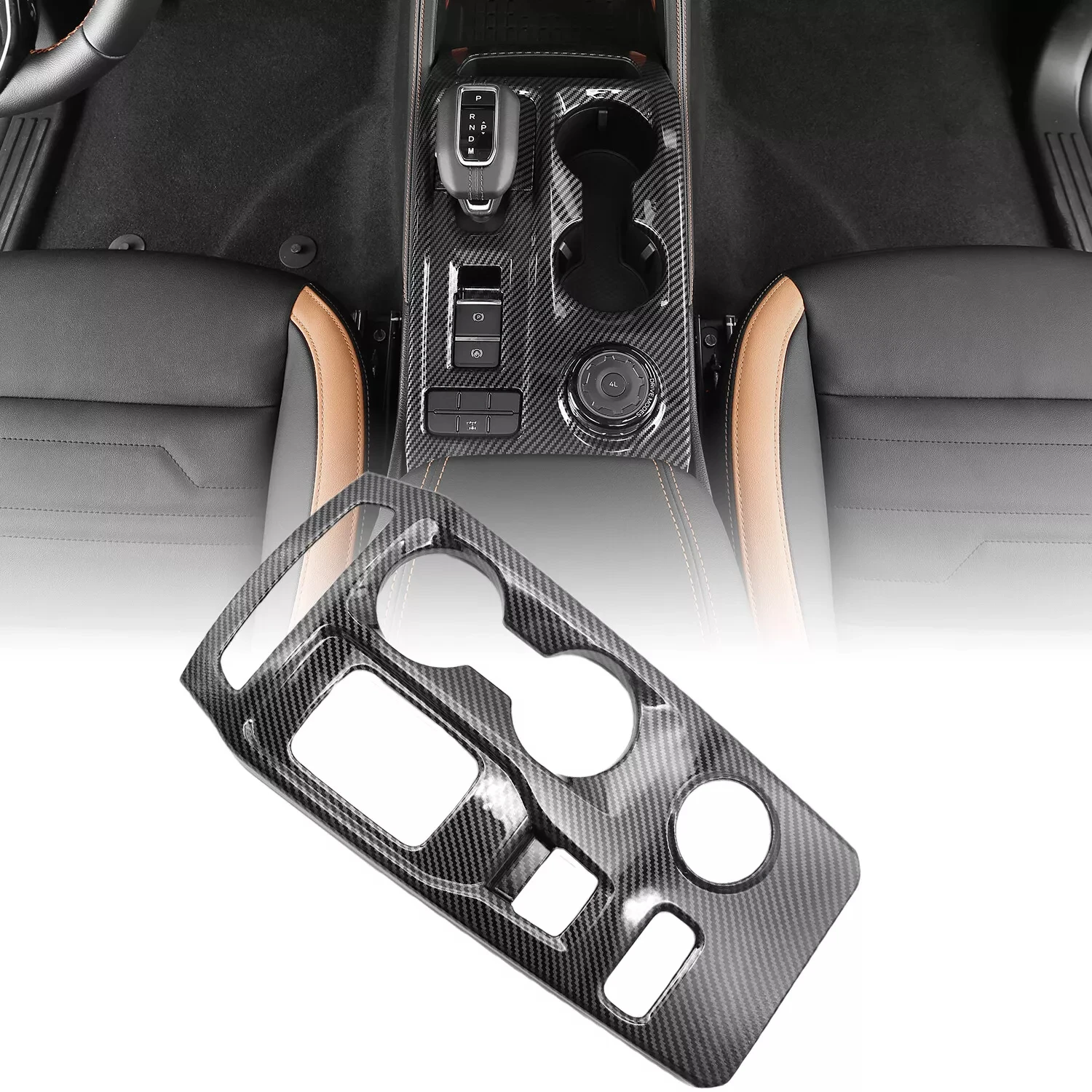Center Console Gear Shift Strip Trim Cover Sticker for Ford Ranger Everest Raptor 2023 2024 Car Interior Accessorie Carbon Fiber