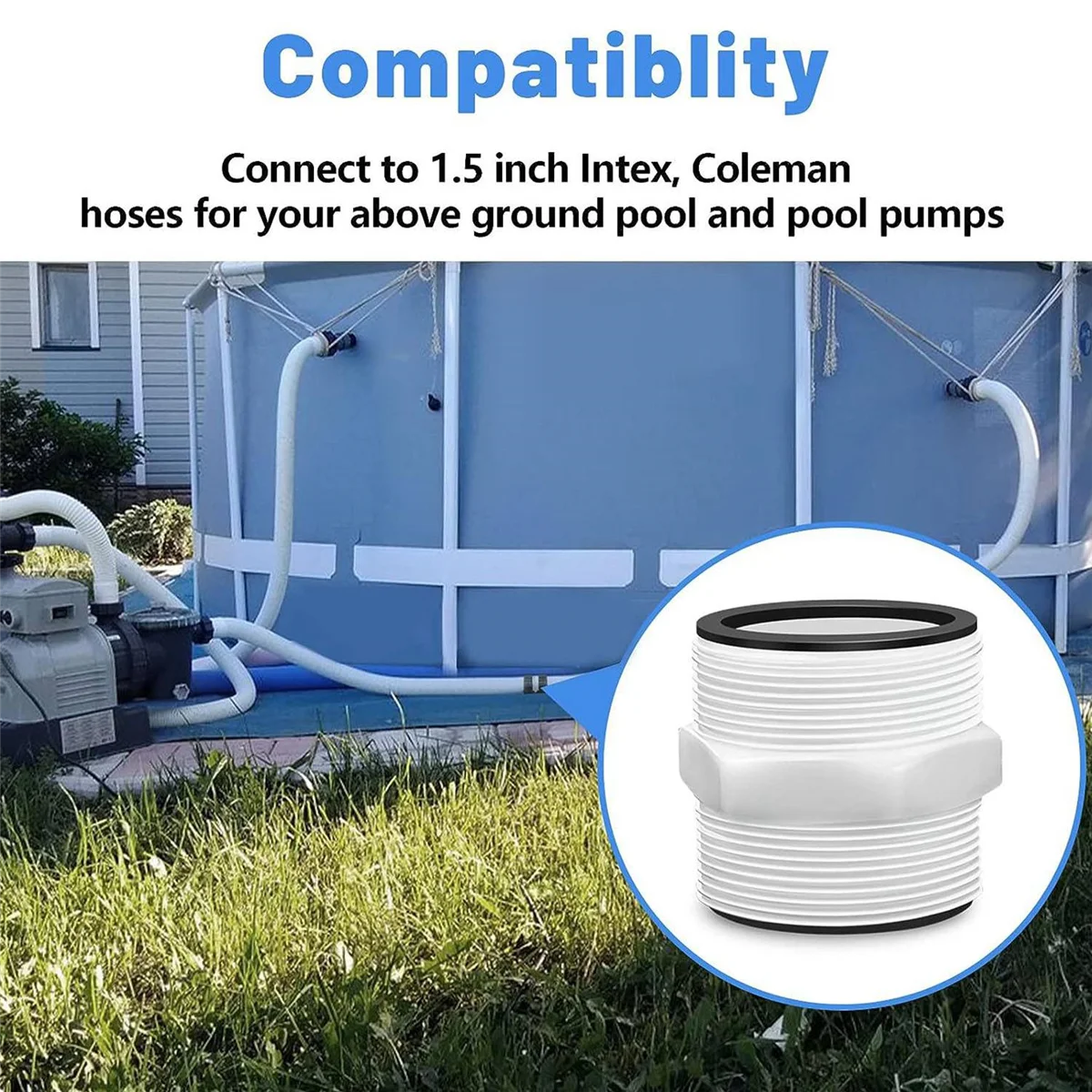 Pool Hose Adapter 1.5 Inch for Intex Coleman Pool Pump Hose with Ring Gaskets Swimming Pool Hose Adapter Parts