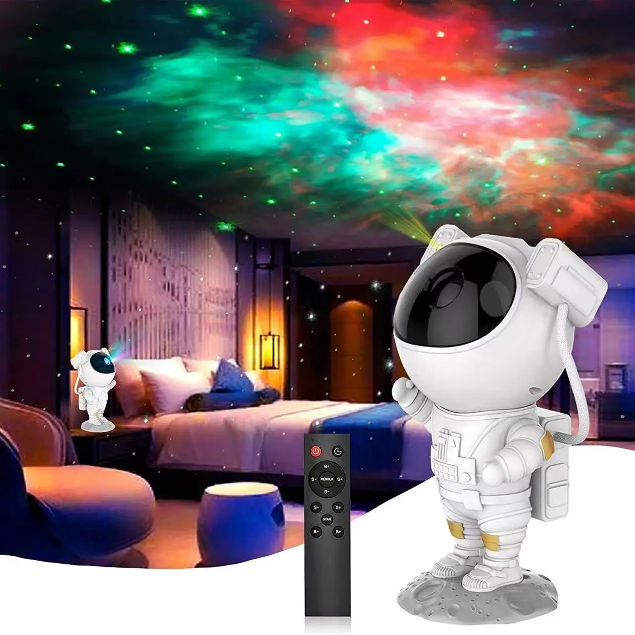 Creative Astronaut Starry Sky Projection Lamp Usb Full-Color Atmosphere Nightlight Boys Girls Desktop Ornaments Decorative Gifts