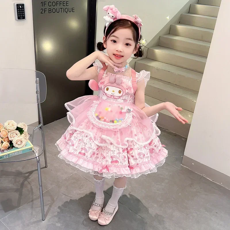 Cosplay Mymelody Lolita Princess Dress Summer Children Costume Dress Puffy Skirt Suit New Cute Girl Birthday Kawaii Gifts Sanrio