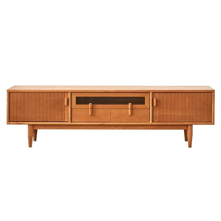 

Nordic modern simple cherry wood TV cabinet floor-to-ceiling all solid wood small apartment living room TV cabinet all solid