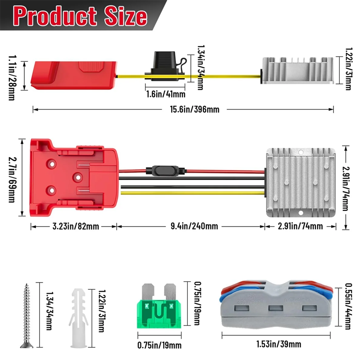 18V to 12V Step Down Converter for Milwaukee M18 Power Wheels Battery Adapter, DC 12V 20A 240W Buck Converter Regulator