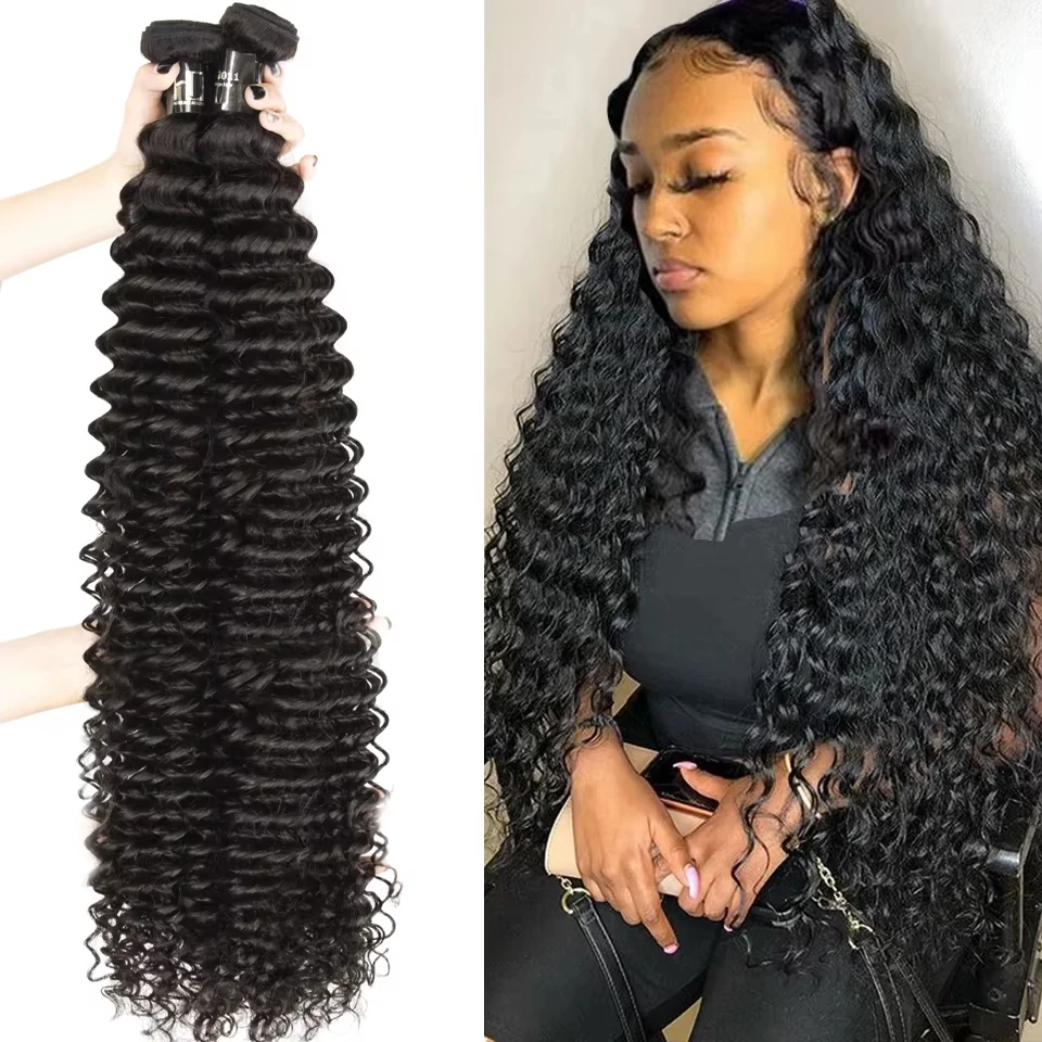 

12A Пучки человеческих волос с глубокими волнами, бирманские необработанные вьющиеся пучки, 100% натуральные человеческие волосы, оригинальные натуральные черные наращивания, 1/3/4 шт.