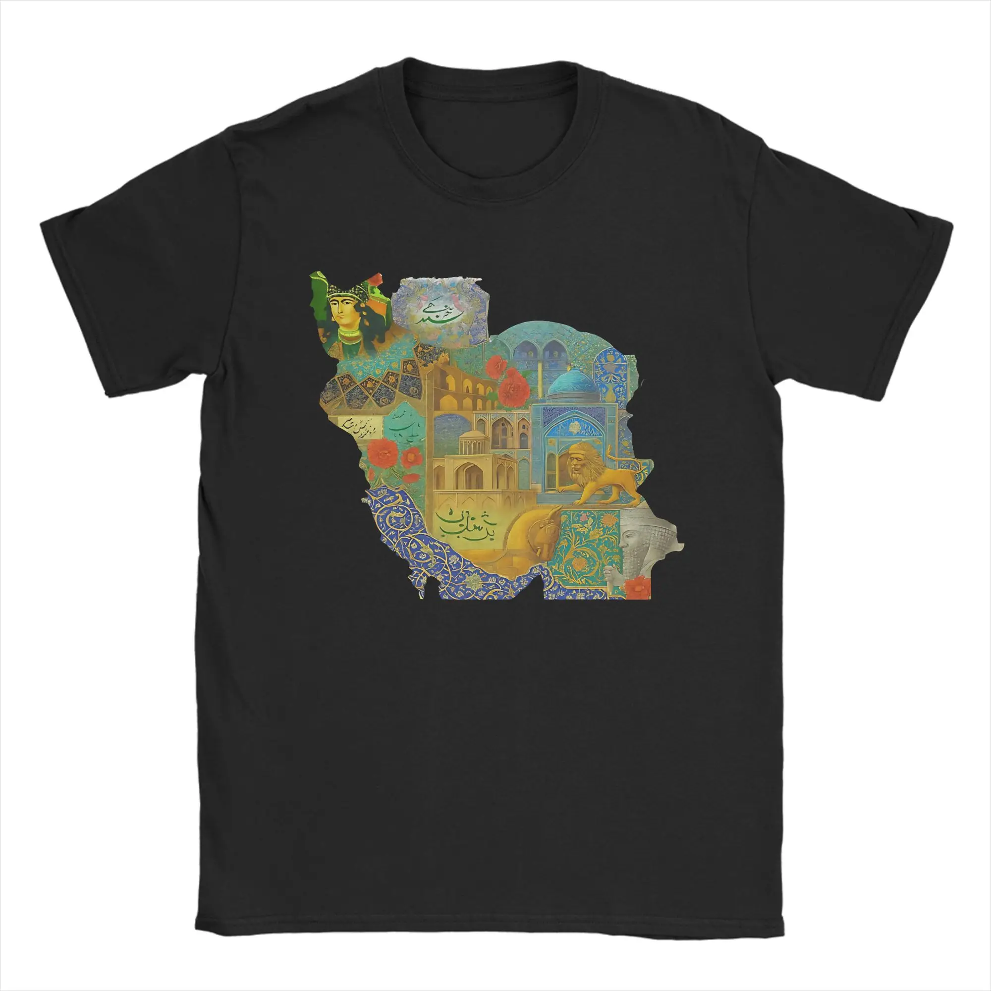 Map of Iran Collage Persian Empire Art Cotton T Shirt For Couple Summer Vintage T-Shirts O Neck Tee Shirt Oversized Print Tops