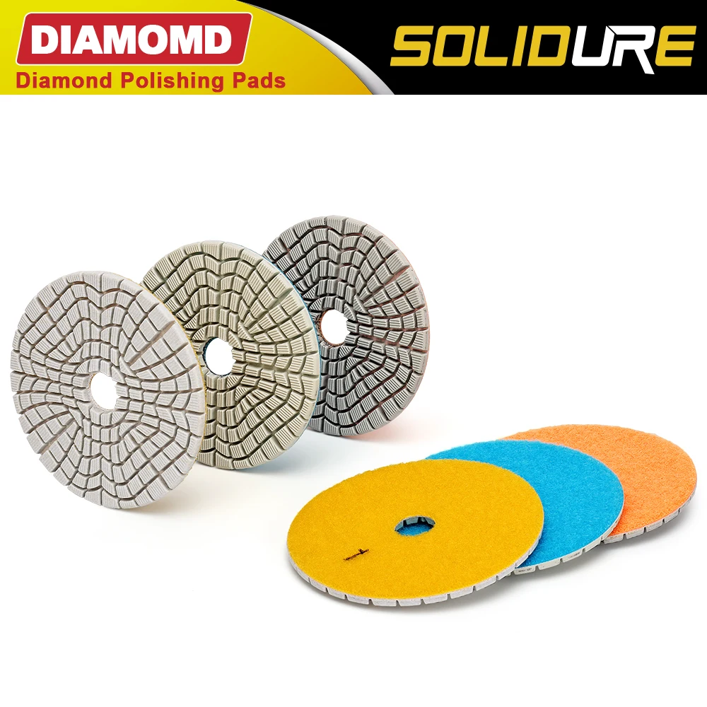 Premium 100mm 4 inch dry/wet flexible 3 step polishing pads with 3.0mm thickness Diamond Granite Polishing Tool Marble Grinding