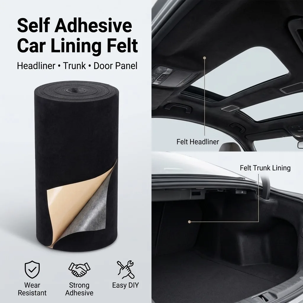 Self Adhesive Car Lining Felt Fabric Automotive Headliner Carpet High Temperature Resistant Trunk Door Panel Camper Van Repair