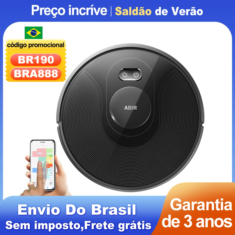 (Código promocional: BRA888)Robô aspirador de pó ABIR X8, navegação a laser lidar, 6500pa sucção, multi-assoalho mapa, Esterilização UV, y forma molhado esfregar, app zonas não-go, Exclusivo Sensor TOF